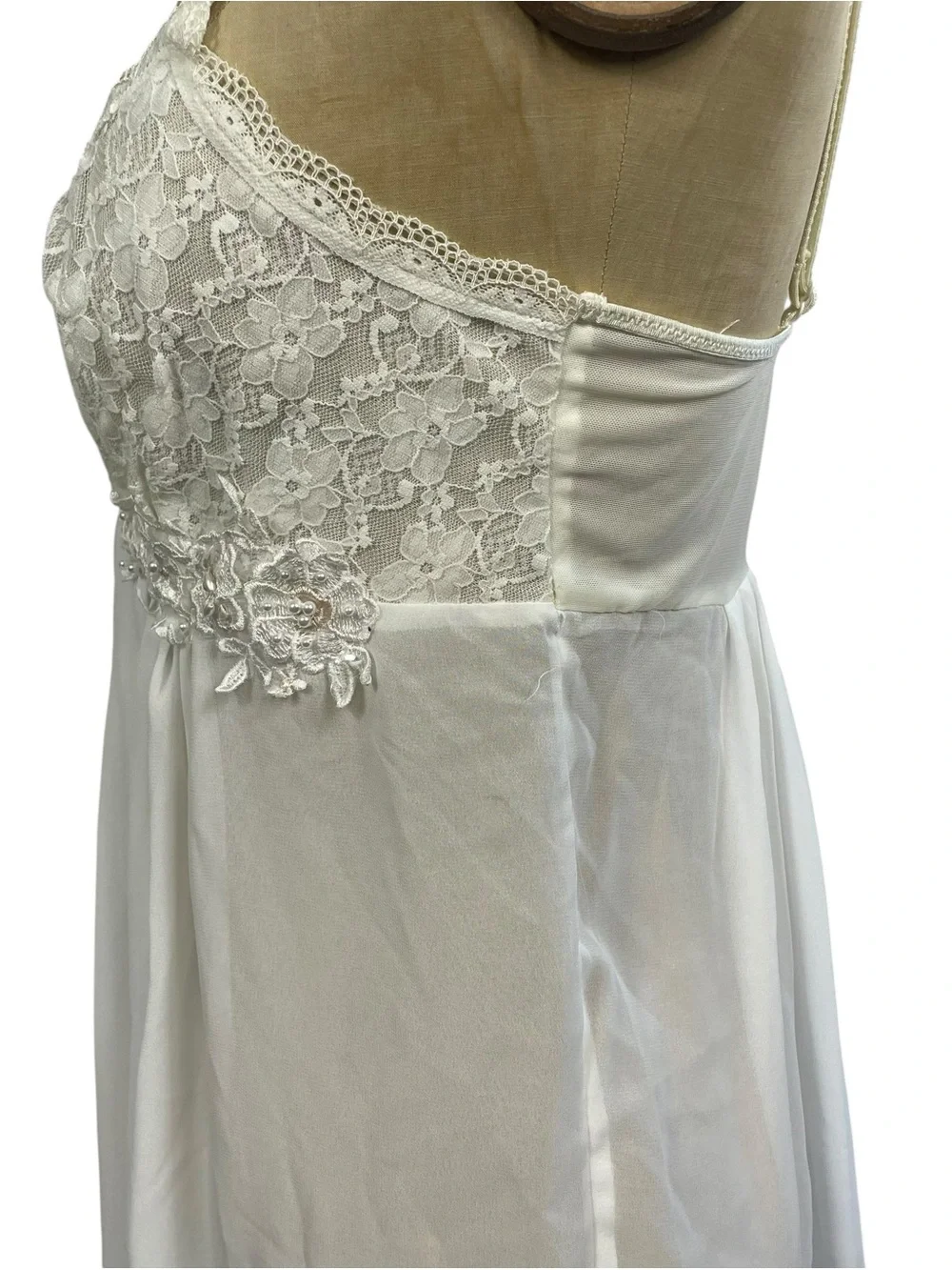 In Bloom Lace Nightie Dress SM White Chiffon Romantic Sequin Lingerie Embellish - Picture 4 of 14